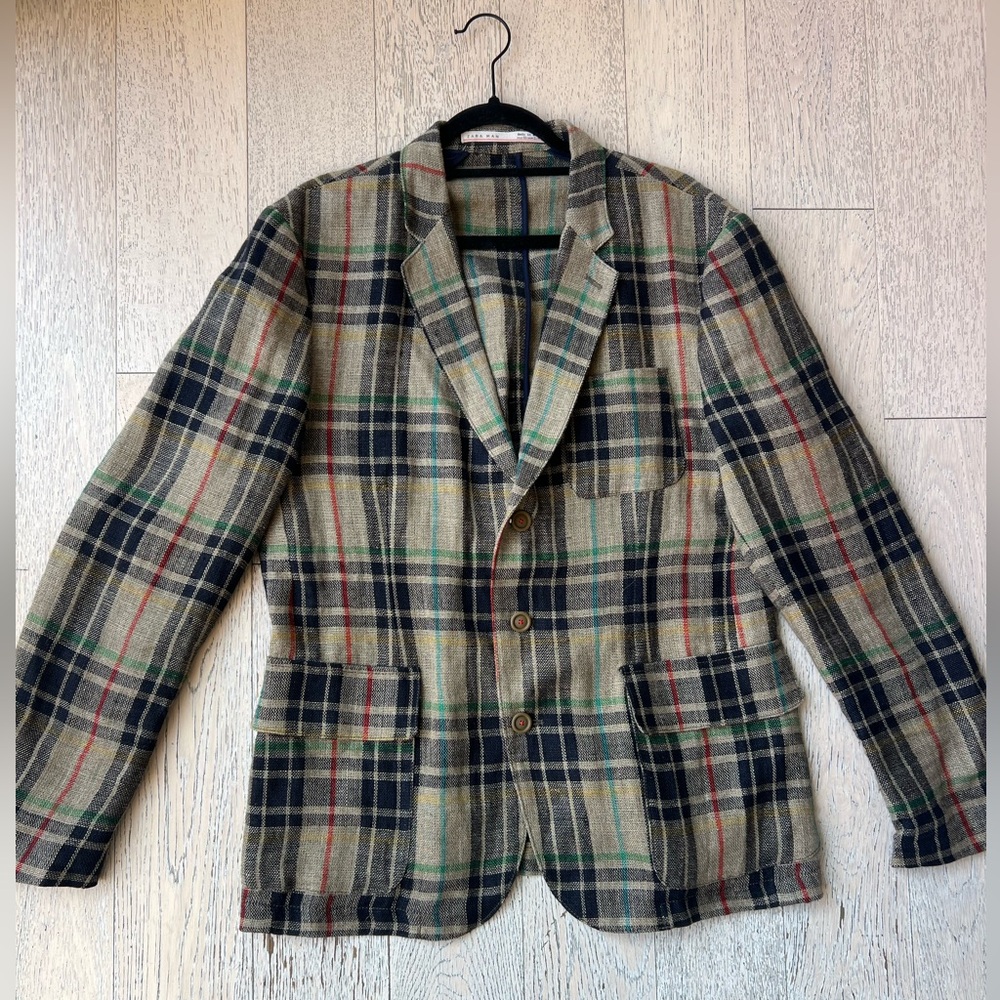 Zara Men’s Multicolor Line Plaid Blazer XL